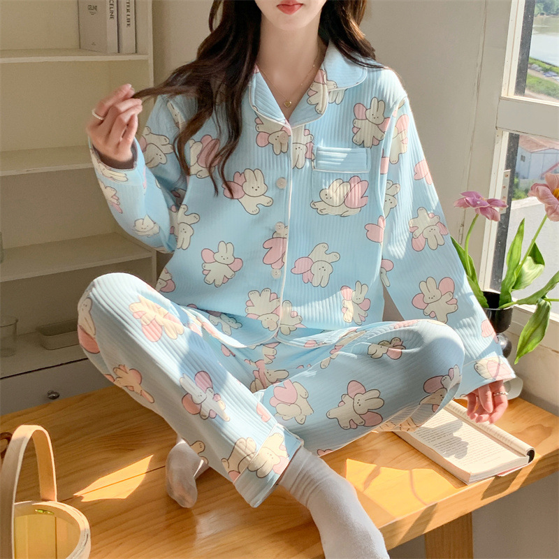 Pijama de otoño de manga larga de aire de algodón intercalado ropa de lactancia antes del embarazo ajustable set de ropa doméstica prenatal y postparto