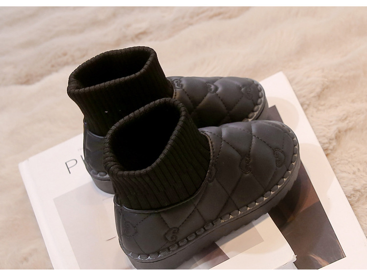 Children's diamond grid snow girls in winter 2024, new styles for boys with plush cotton shoes, elastic short socks and_voghion.com