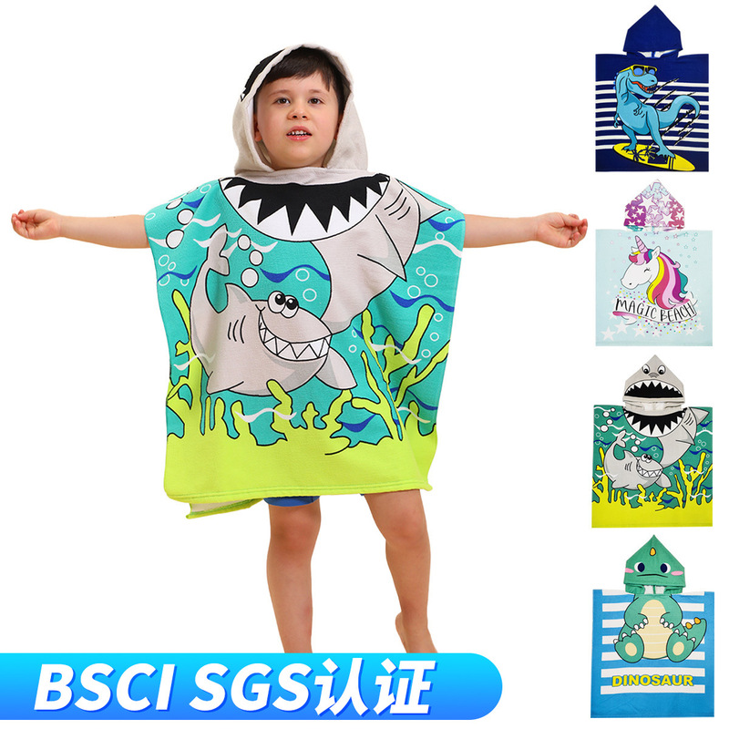 Millions of Ready-Made Cross-Border Children's Bath Towels, Ponchos, Baby Hooded Bath Towels, Absorbent Cartoon Printed Beach Bathrobes