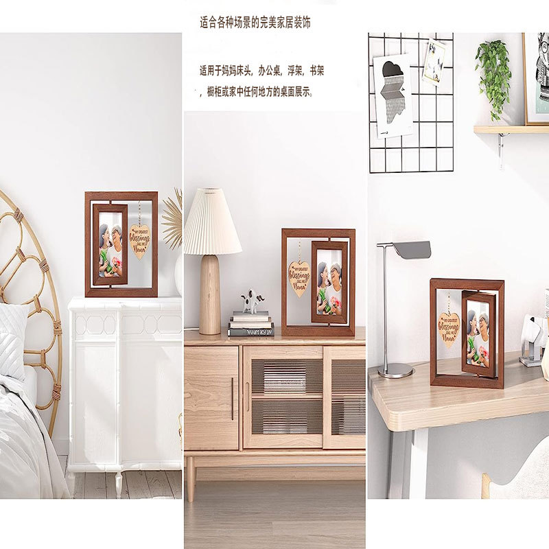 Nuevo marco de fotos americano amor madera giratoria marco de fotos creativo madre regalo decoración Marco de Fotos decoración de escritorio conmemorativa