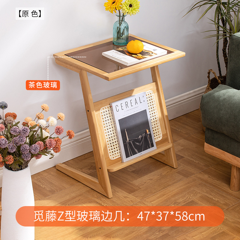 Mesa de noche de ratán simple hogar dormitorio Changhong mesita de noche de vidrio sala de estar japonesa sofá pequeño Gabinete lateral