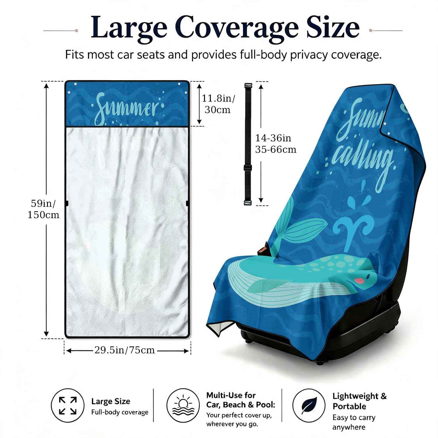 Summer bath towel and car seat cover 2-in-1, ultra-fine fiber outdoor beach and car dual-use universal seat cushion
