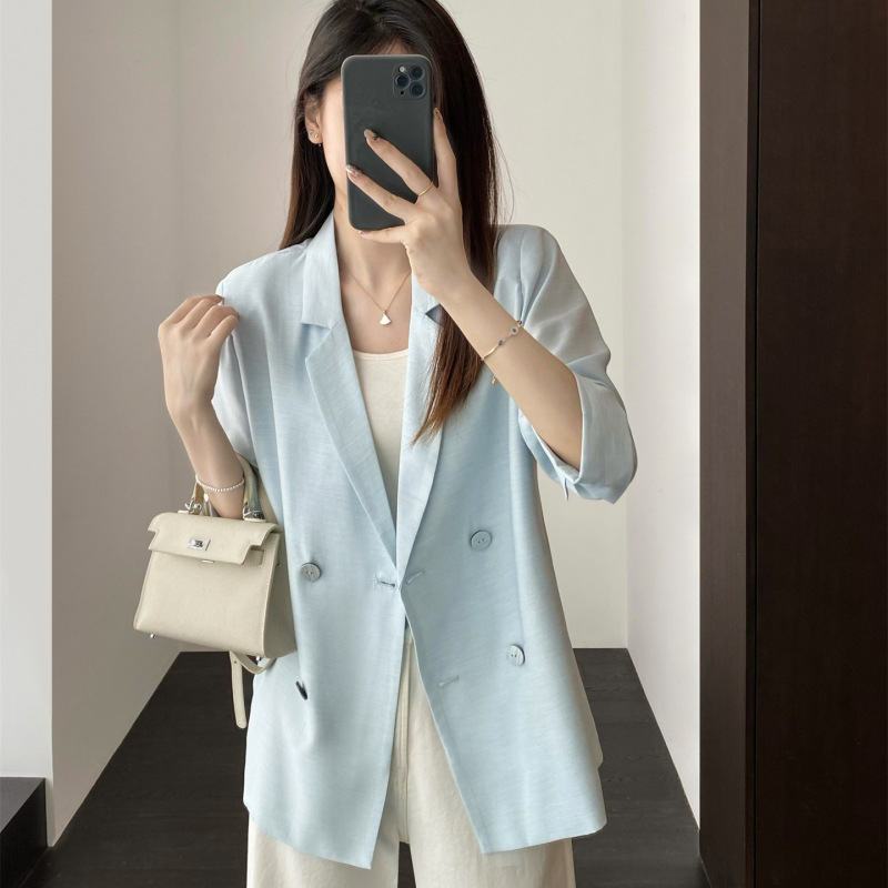 Summer Thin Wool Cool Three-Quarter Sleeve Top Classy Women's Suit Jacket Loose Casual Commuter Suit for Women Summer Thin Wool Cool Three-Quarter Sleeve Top Classy Women's Suit Jacket Loose Casual Commuter Suit for Women