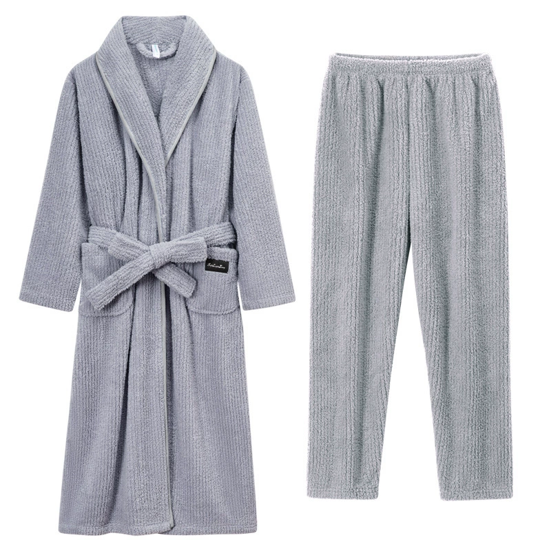 Демисезонный халат, коралловый бархат pijama, длинный зимний комплект, (Physicals), для любимого, увеличенная толщина