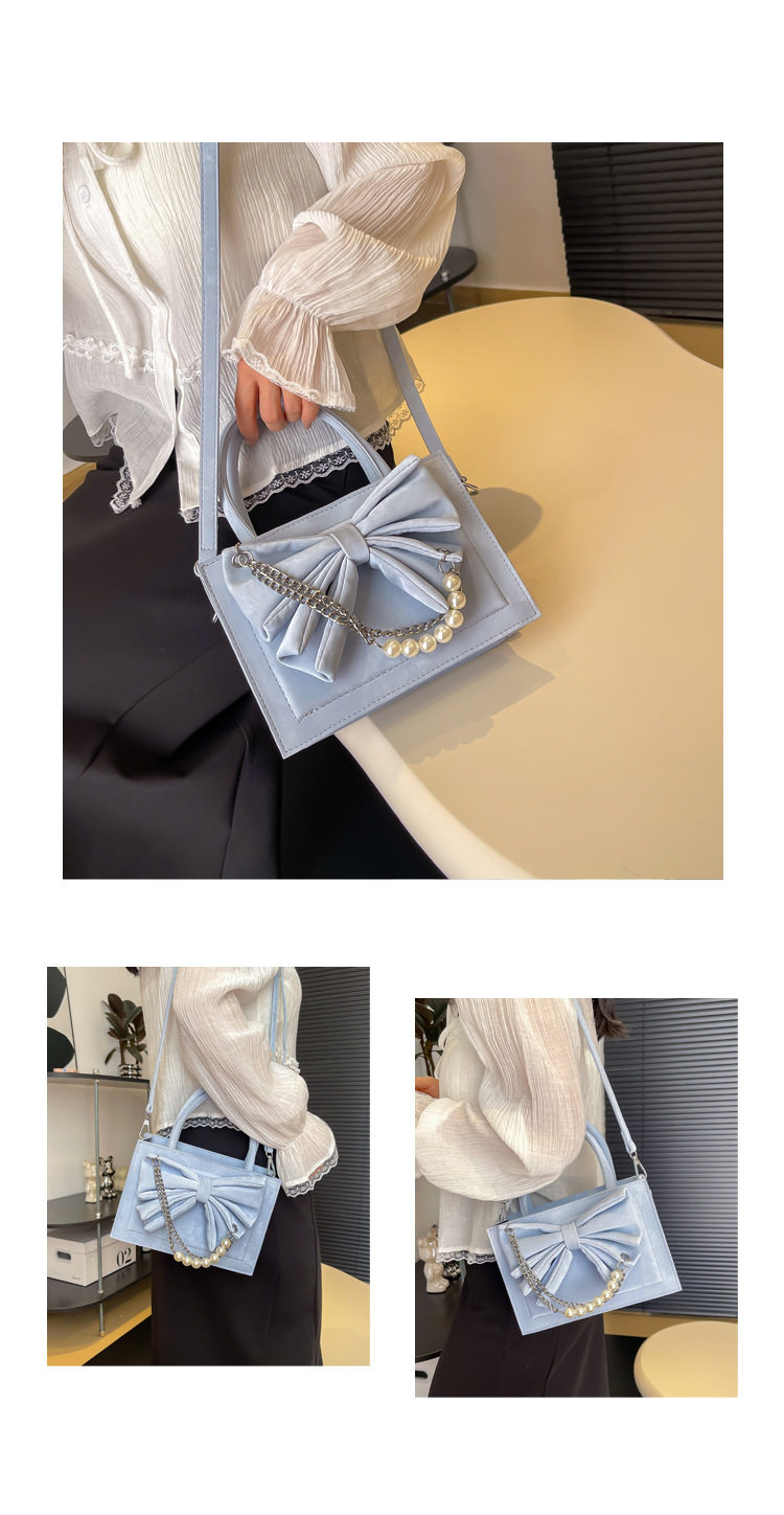 Women's Medium Pu Leather Solid Color Elegant Vintage Style Bowknot Zipper Square Bag display picture 4