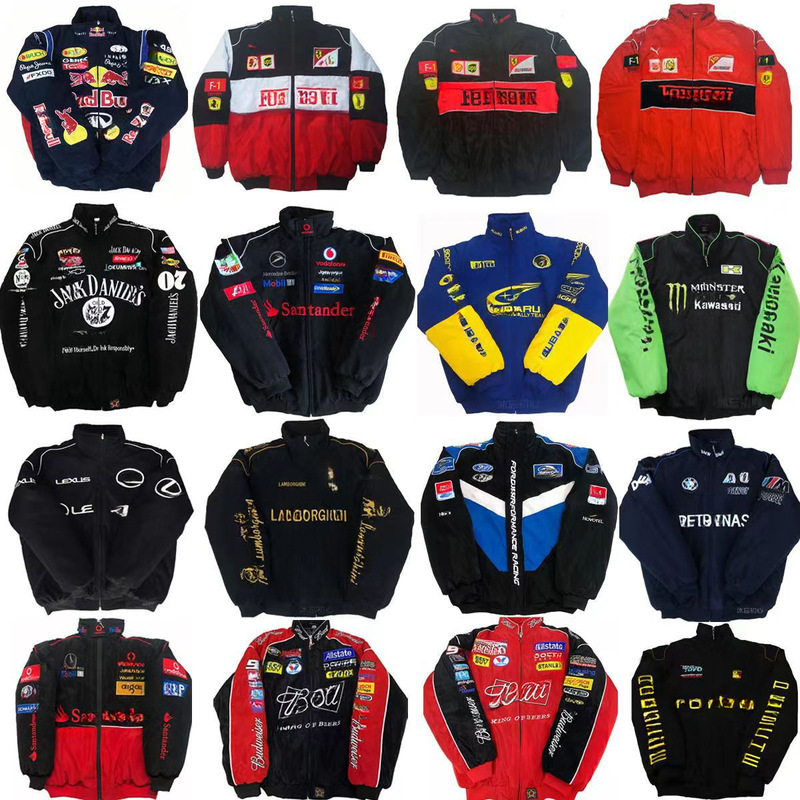 American Racing Suit F1 Cotton-padded Coat American Jacket Men's Baseball Suit Women's Motorcycle Riding Suit Coat Windproof Cotton Embroidered