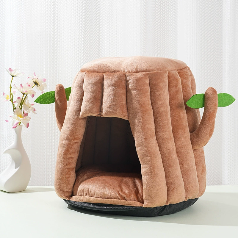 Гнездо для домашних кошек, осенне-зимнее утолщенное теплое гнездо в виде пня дерева Ragdoll, британское короткошерстное полузакрытое съемное и моющееся гнездо для щенков на флисовой подкладке