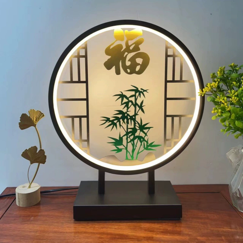 Table lamp Chinese style creative lantern, remote control bedside decorative lamp