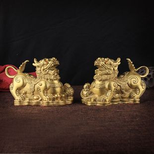 Pi Xiu Pure Brass Pi Xiu Ornaments All-Copper God Beast Pi Qiu Pi Pair of male and female Living Room Shop Opening Gift Craft