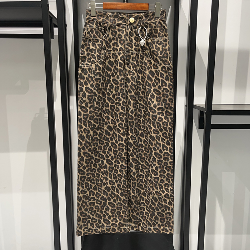 Conjunto de abrigo corto y pantalón para mujer, estampado leopardo, estilo moderno