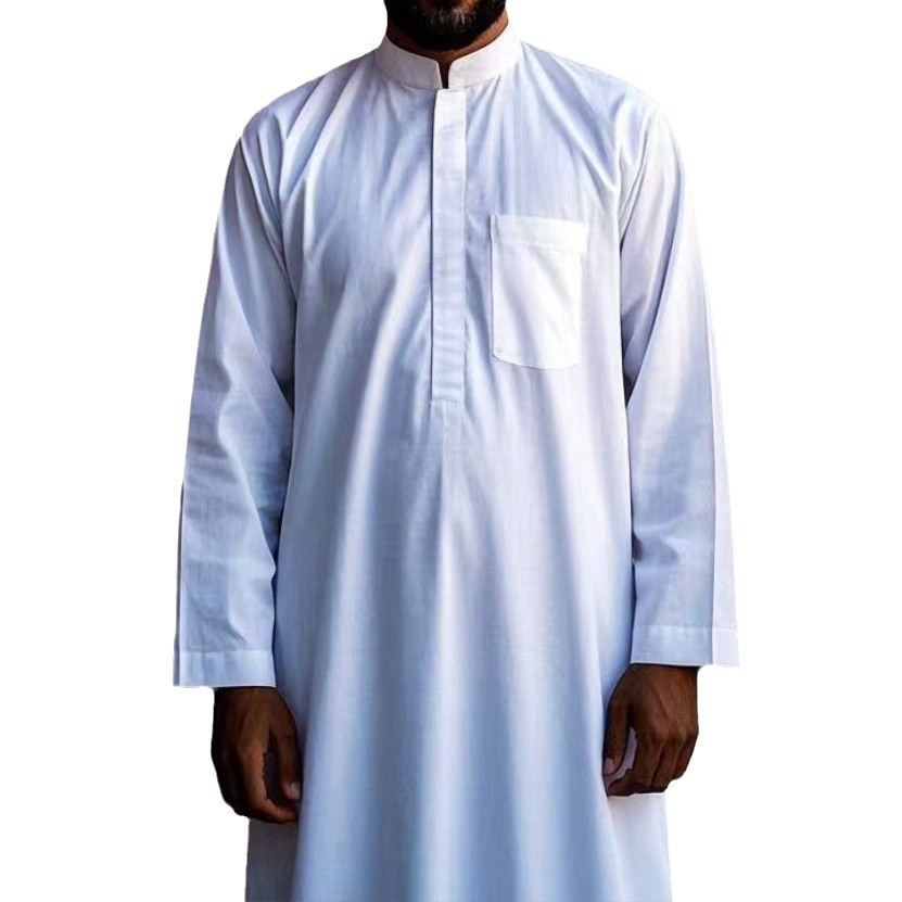 Premium Men's Middle Eastern Thobe - Breathable Polyester, Traditional Embroidery, Side Pockets - Comfortable Islamic & Omani Style Robe_voghion.com