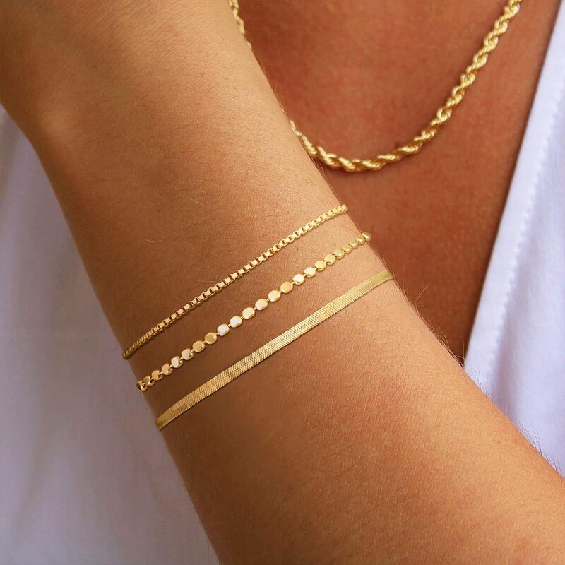 European and American Cross-border Fashion Stylish Herringbone Chain Bracelet Stackable Bracelet 2024 Summer Women's New Jewelry European and American Cross-border Fashion Stylish Herringbone Chain Bracelet Stackable Bracelet 2024 Summer Women's New Jewelry