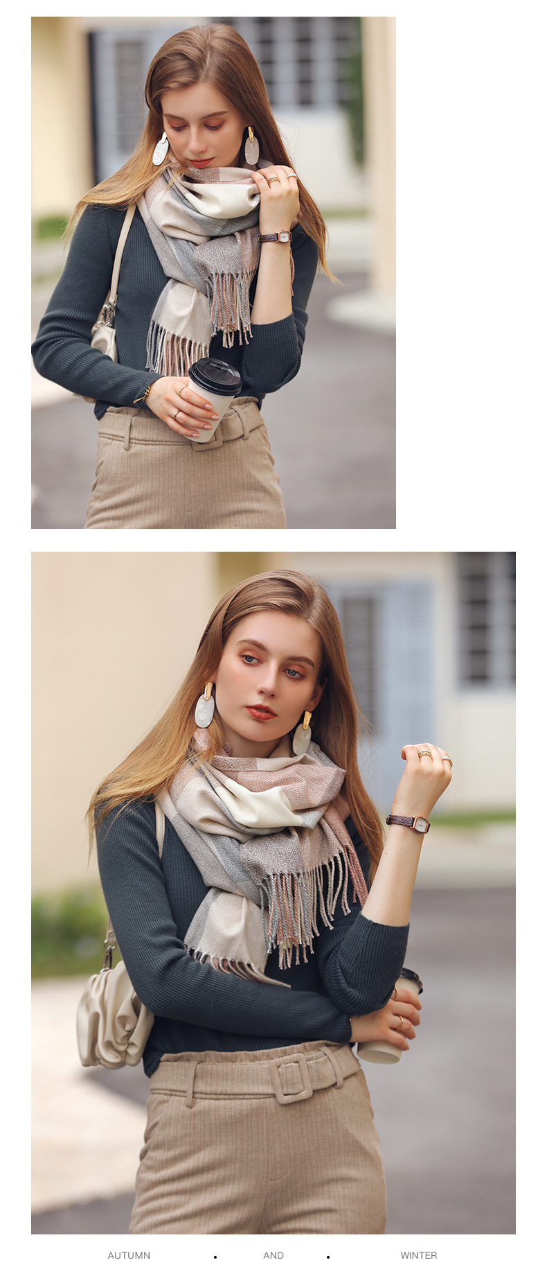 Fashionable Versatile Scarf Plaid Contrasting Cashmere Scarf Comfortable Fresh Sweet Shawl Scarf For Women_voghion.com