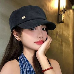 美拉德麂皮绒复古贝雷帽女日系大头围平顶马术帽显脸小鸭舌帽子