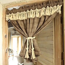 美式乡村格子粗线门帘免打孔窗帘加厚遮光卧室客厅厨房餐厅
