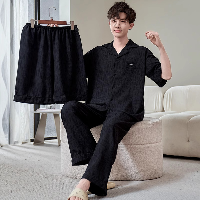 Wholesale New Pajamas for Men Summer Bubble Cotton Thin Short-Sleeved Shorts Cool Home Clothes Large Size Loose Suit