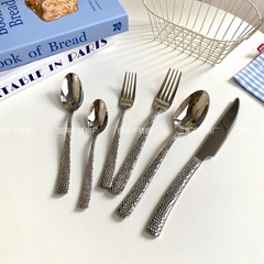 ハンマー304ステンレス高級洋食ナイフフォークスプーン厚さモデル角柄ホテルレストランステーキナイフフォークスプーン