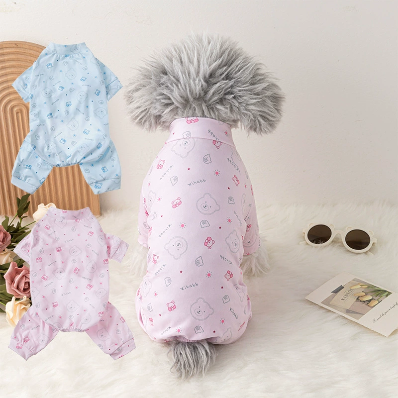 Новый источник фабрики милая собака четвероногая одежда осенний и зимний медведь с принтом пижамы с шапкой розовый питомец