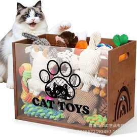 木质猫抓造型收纳盒透明杂物整理箱室内整理宠物玩具收纳筐