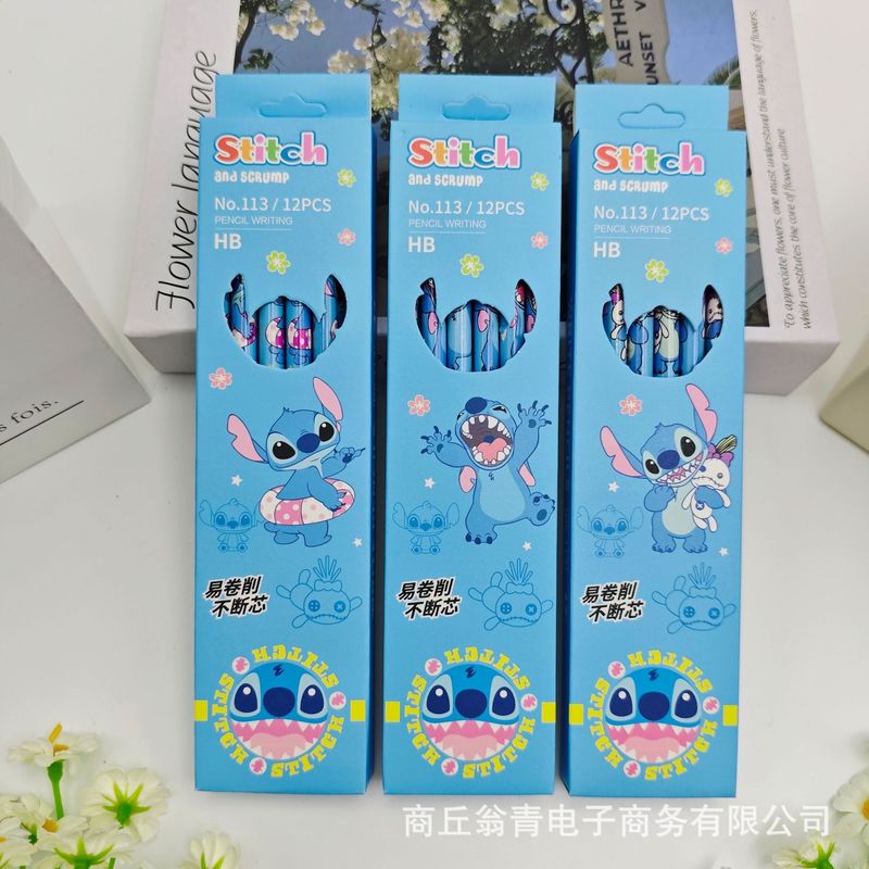卡通大皮头HB铅笔创意史迪仔皮卡丘水豚带卷笔刀木质不断芯铅笔批|undefined