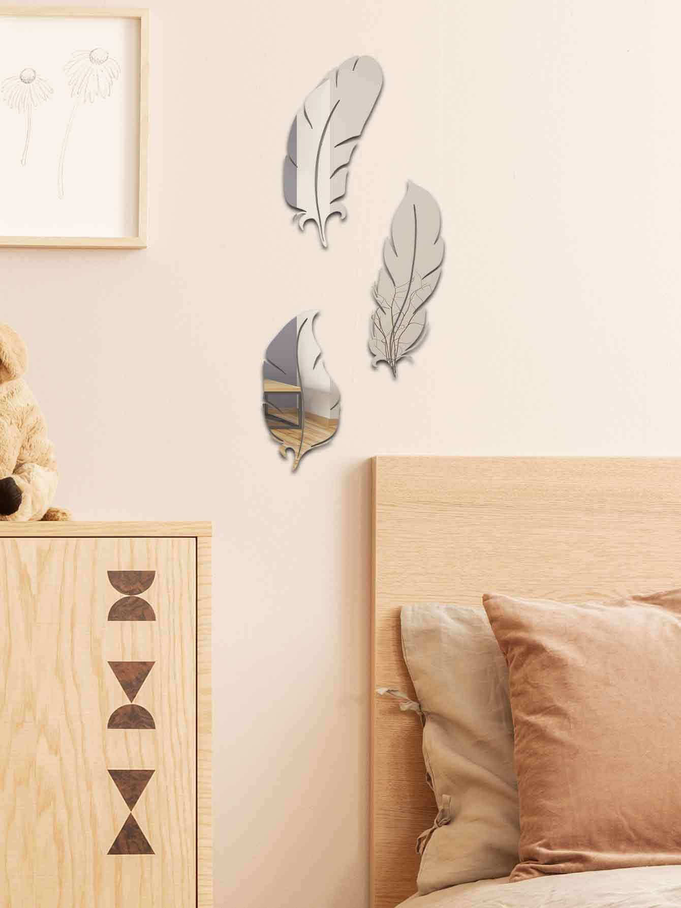 3d Nordic Style Acrylic Feather Mirror Wall Sticker For Home Decor_voghion.com