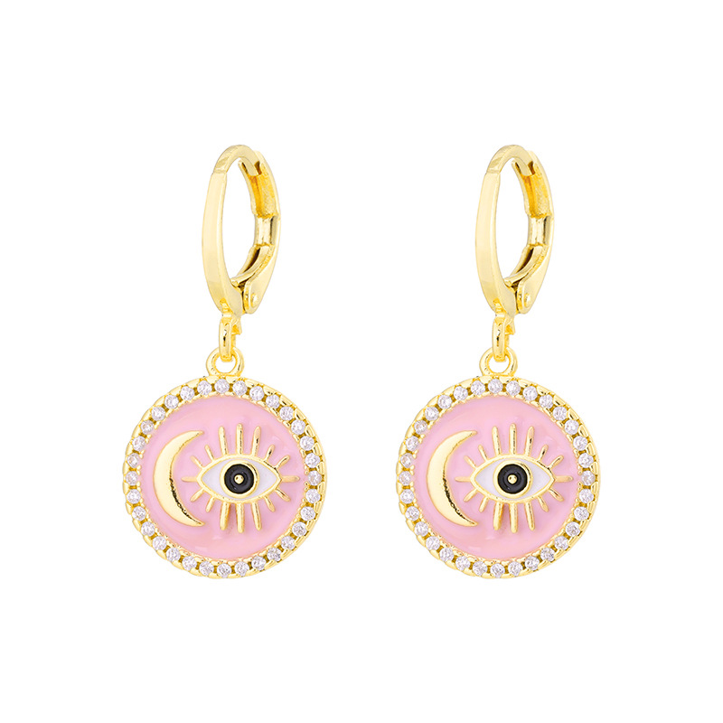 Fashion Inlaid Zircon Female Copper Plating 18k Real Gold Dripping Oil Evil Eyes Earrings display picture 6