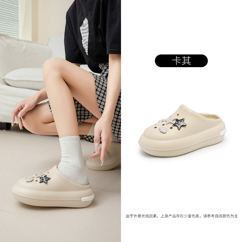 Xiaoxiangfeng Yunduo zapatos con agujeros para mujeres verano nuevo estilo estrella cadena moda y cómodas vacaciones junto al mar sandalias y pantuflas para mujeres