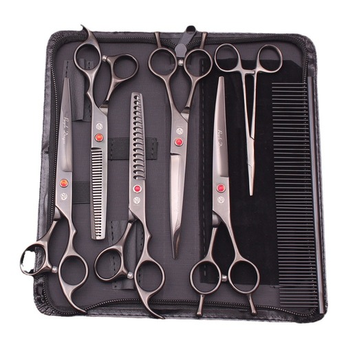 Purple Dragon Pet Scissors 7.0-inch Grooming Set Straight Scissors Curved Scissors Tooth Scissors Fish Bone Scissors Hair Trimmer Dog Grooming Tool