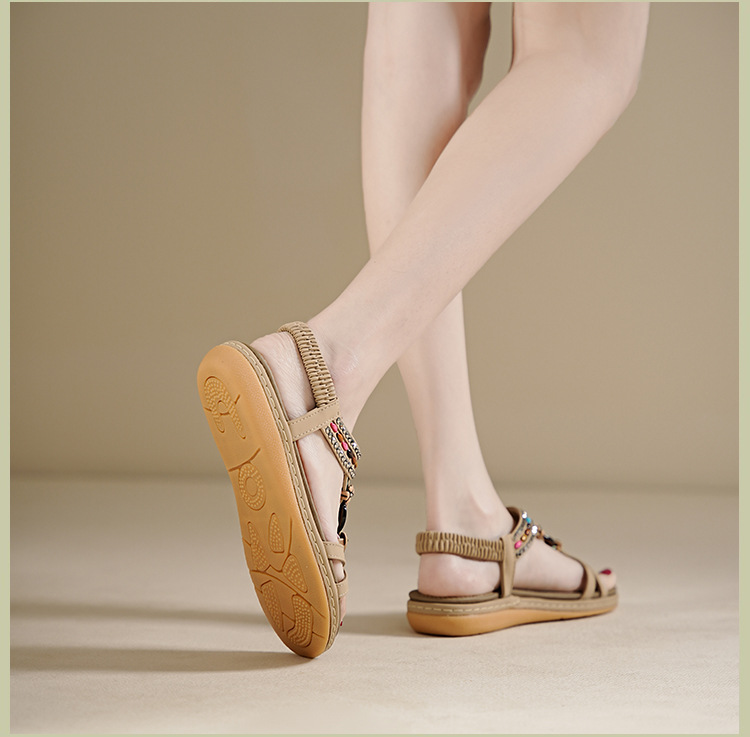 ielts run new summer 2025 spring and summer rhinestone casual seaside beach flat sandals women's comfortable all-matching 676- undefined