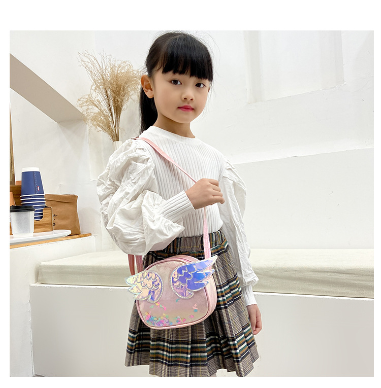 Girl'S Small Pu Leather Wings Cute Sequins Round Zipper Crossbody Bag display picture 17