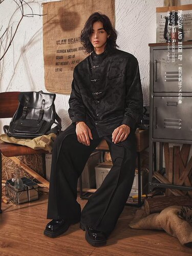 National trend new Chinese style butterfly buckle long-sleeved shirt men's autumn retro niche shirt ancient costume Tang suit coat clothes