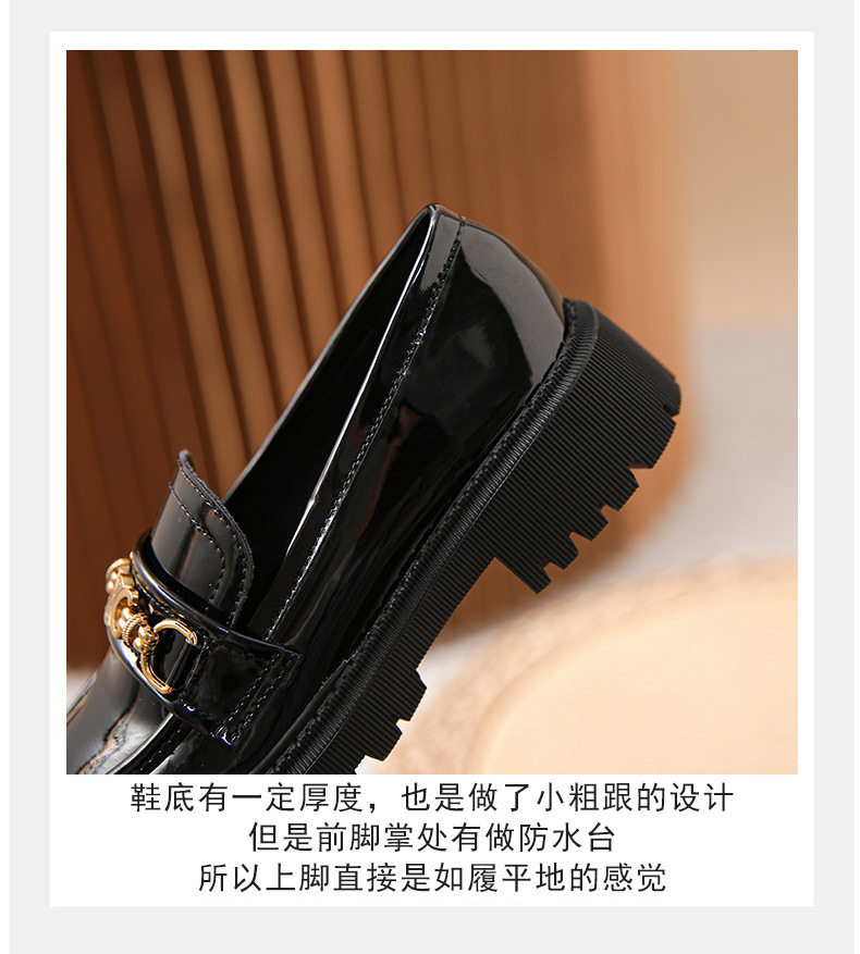 Giày lười nữ đế dày gót vuông 3–5 cm, mũi tròn, da bóng, size lớn — Màu Đen (Da sáng chế) chi tiết 14