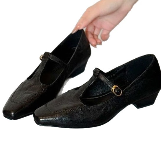 2026 retrógrado correa de T delgada zapatos de mujer simple elegante zapatos de tacón bajo zapatos de viaje