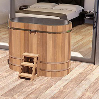 Factory hot sale 304 stainless steel liner solid wood white pine red cedar shell outdoor indoor cold water bathtub