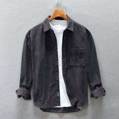 日系コーデュロイ長袖シャツ男性工装コート春秋シンプル青年港風ゆるいカジュアルシャツ潮