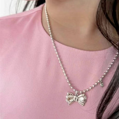Ins bowknot children's pure silver necklace and bracelet, runaway princess bead necklace engraved, for girls birthday gift 925