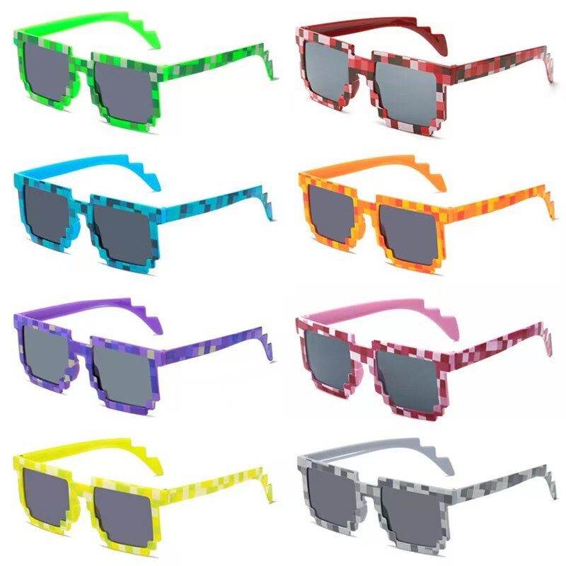 Mosaic glasses, anime-style sunglasses, TikTok-inspired pixelated sunglasses, party-themed checkered glasses, trendy pixelated glasses