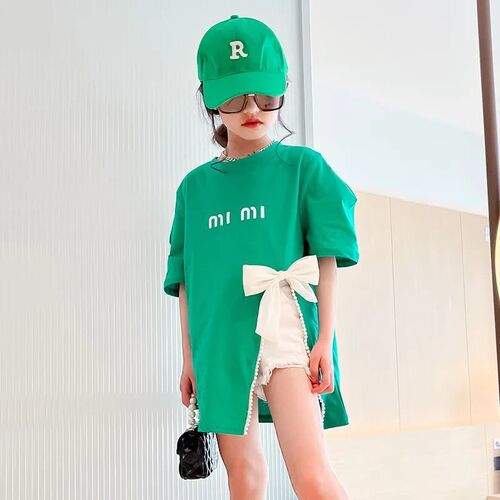 T-shirt with bow for girls, long sleeve split top for girls