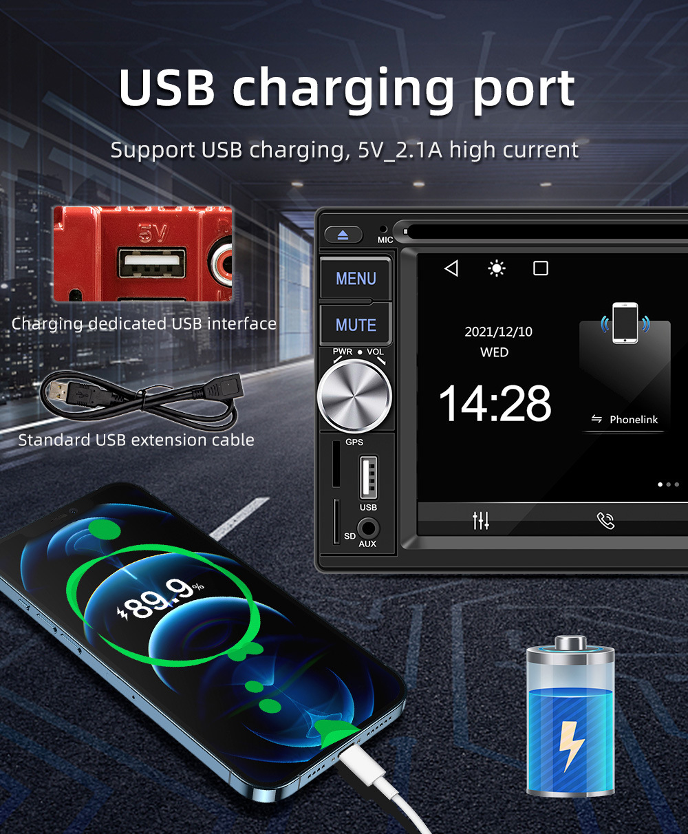 Wired Carplay 6.2inch Dual-Station Car Dvd Cd Bluetooth Mp5 Player Hd Reversing Image 12V