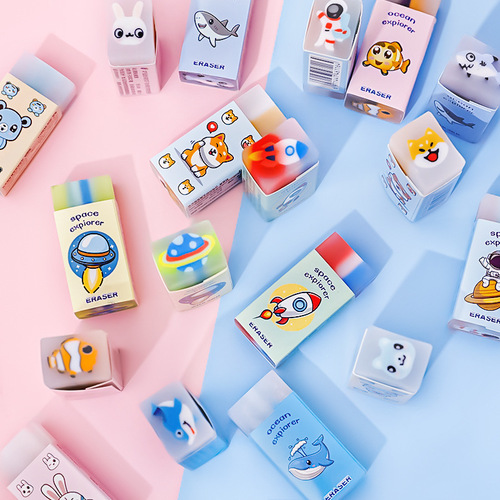 Cartoon Sandwich Eraser Student Stationery Prizes Wholesale Cute Marine Animal Art Cuttable Painting Eraser