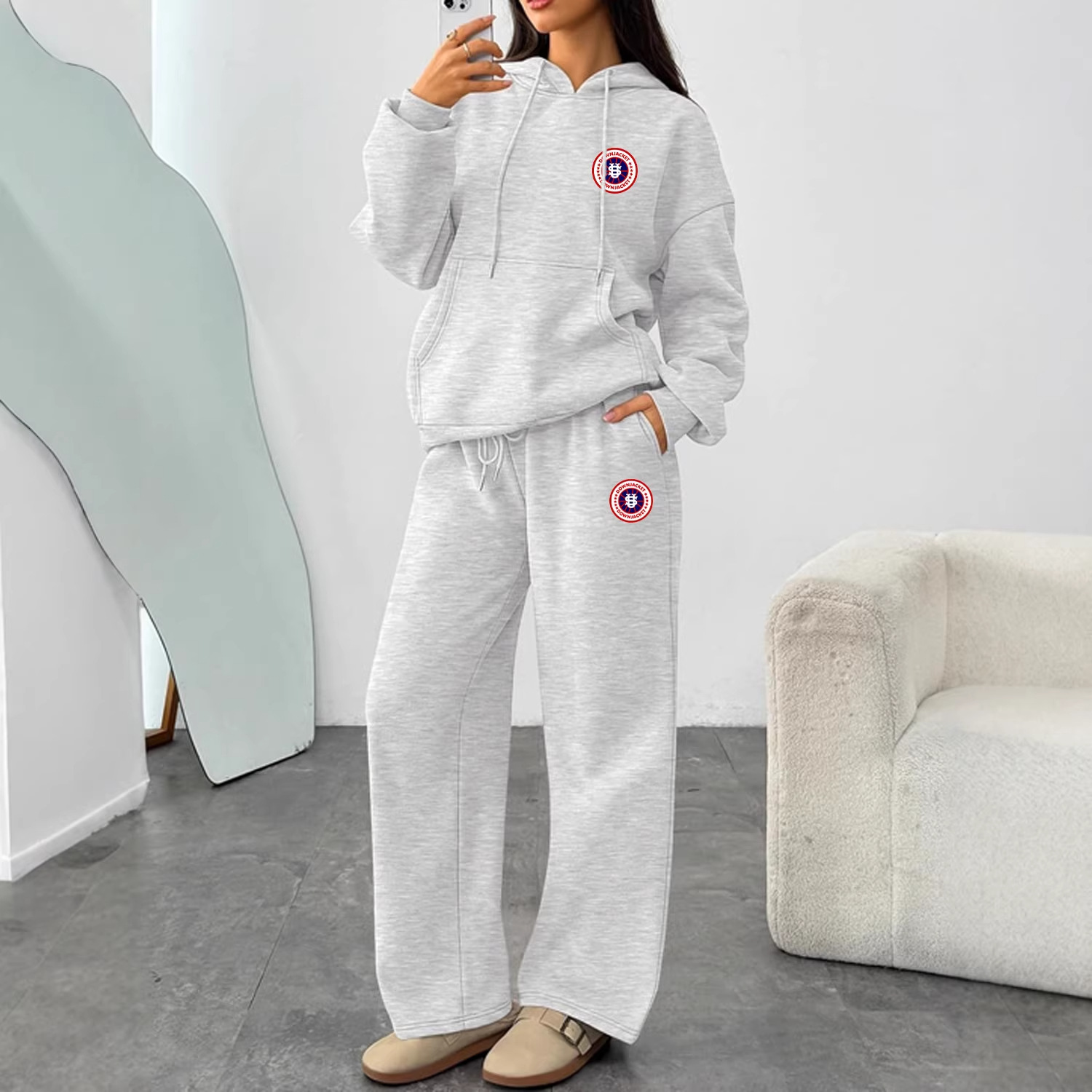 Trendy Letter Print Hoodie & Wide-Leg Pants Set – Unisex Streetwear Loungewear Relaxed Wide-Leg Fit_ecoleips.com