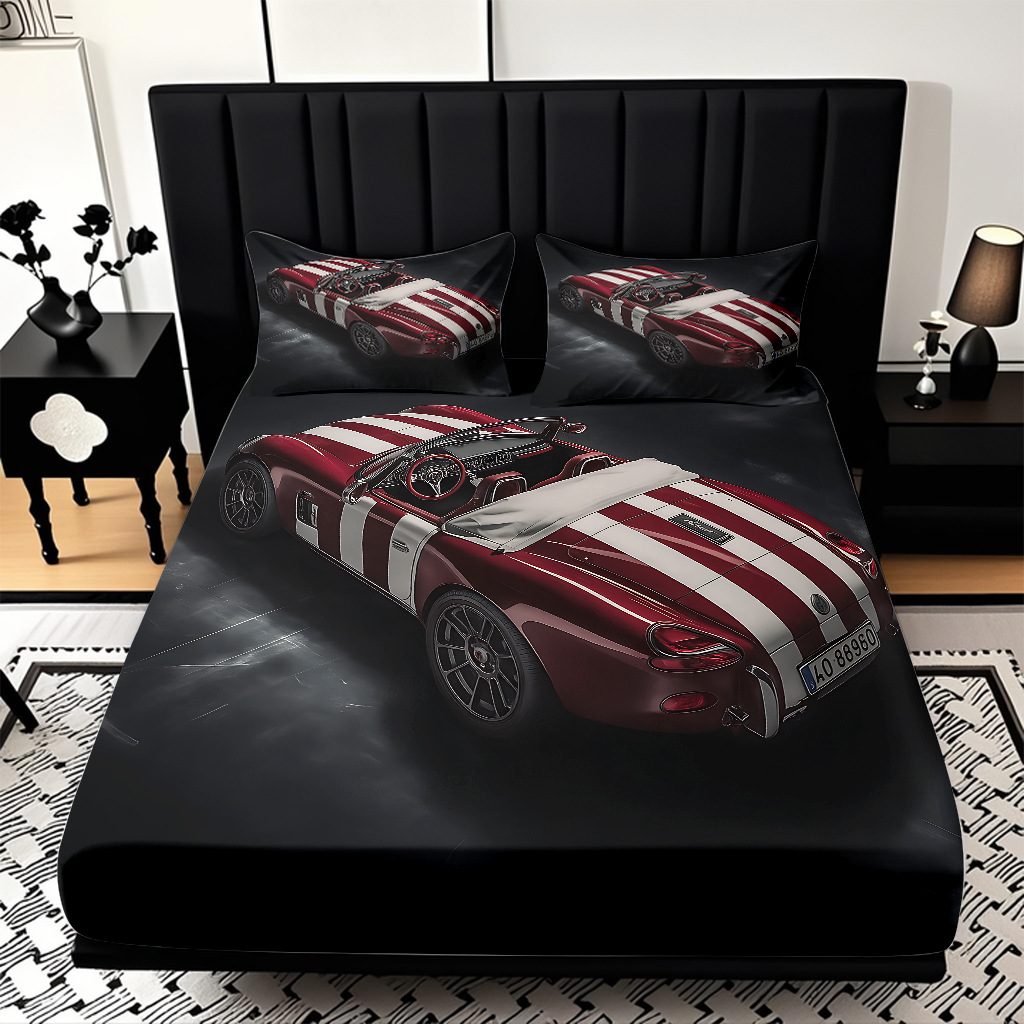 TEMU / JIT moda popular patrón de carreras 3D impresión digital cama de cama de cama kit de ropa de cama fábrica directa