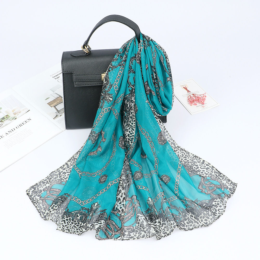 Women's Fashion Leopard Chiffon Printing Silk Scarves display picture 7