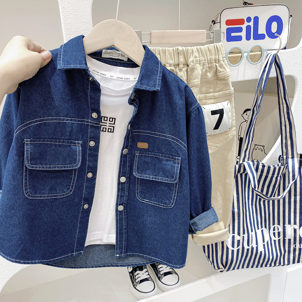 Camisa vaquera para niños 2023 otoño nueva chaqueta casual de manga larga para niños medianos y grandes camisa delgada para niños cardigan top
