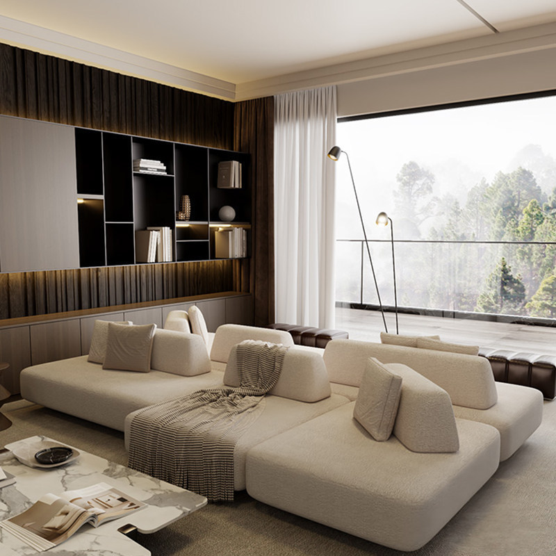 Hotel modular sofa, double-sided seating, high-end combination, suitable for sales offices, hotels, and villas, made of cotton and linen