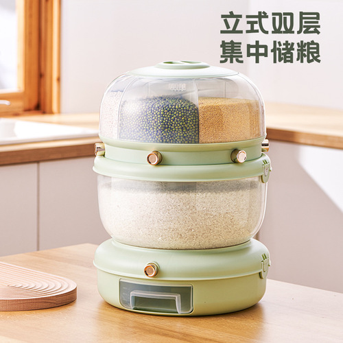 Light luxury separated rice buckets can be rotated for household sealing, insect-proof and moisture-proof layered rice storage boxes for household grains and rice tanks