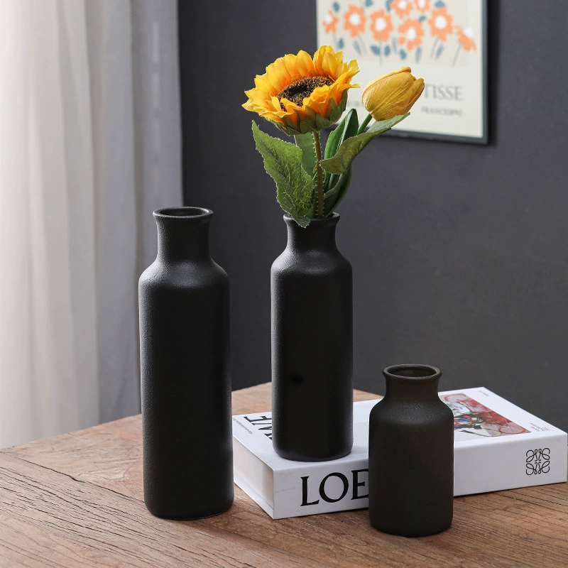 Матовый черный керамический набор ваз в европейском стиле минималистский дом гостиная крыльцо декоративная матовая ваза украшения для сушеных цветов