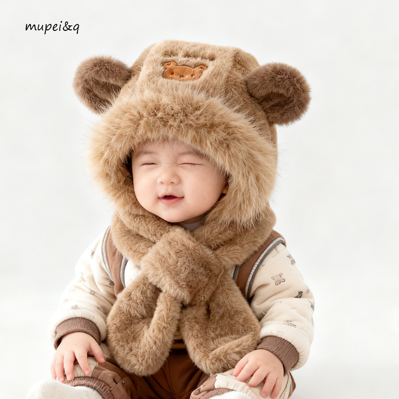 Sombreros para niños bufandas de invierno para niños gorras de peluche para bebés gorras de oído a prueba de viento 5 nuevos image 3