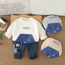 男童装冬装套装2025新款男宝宝耳机加绒衣服儿童秋冬季卫衣两件套