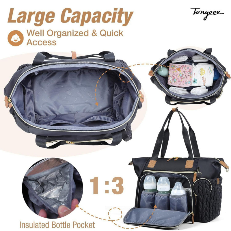 Nuevo tipo de bolso de pañales impermeables con caja de tetas, bolso de bebé con almohadilla de cambio de pañales, bolso de mamá de viaje